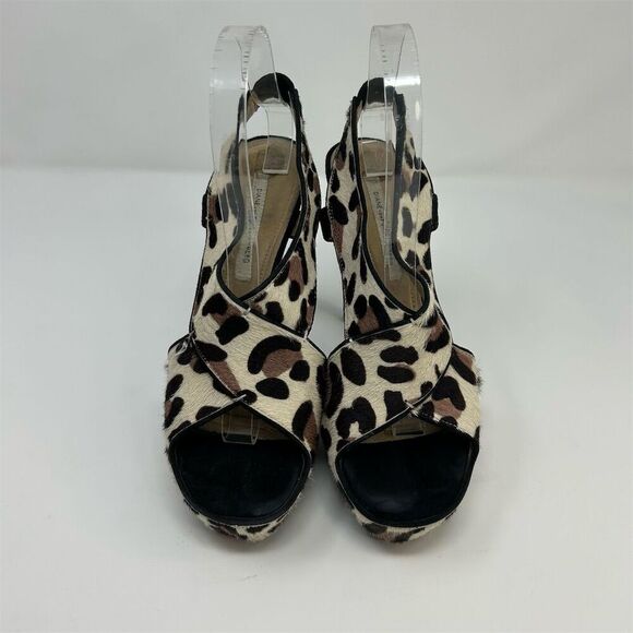 Diane von Furstenberg Women's Animal Print Stiletto Slingback Heels Size 8.5 - Picture 4 of 13